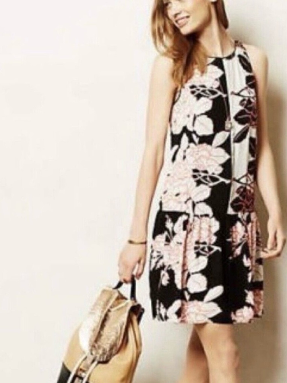 NWOT Mauve Classy Fun Floral Drop Waist Dress with Pleated Skirt, Pockets